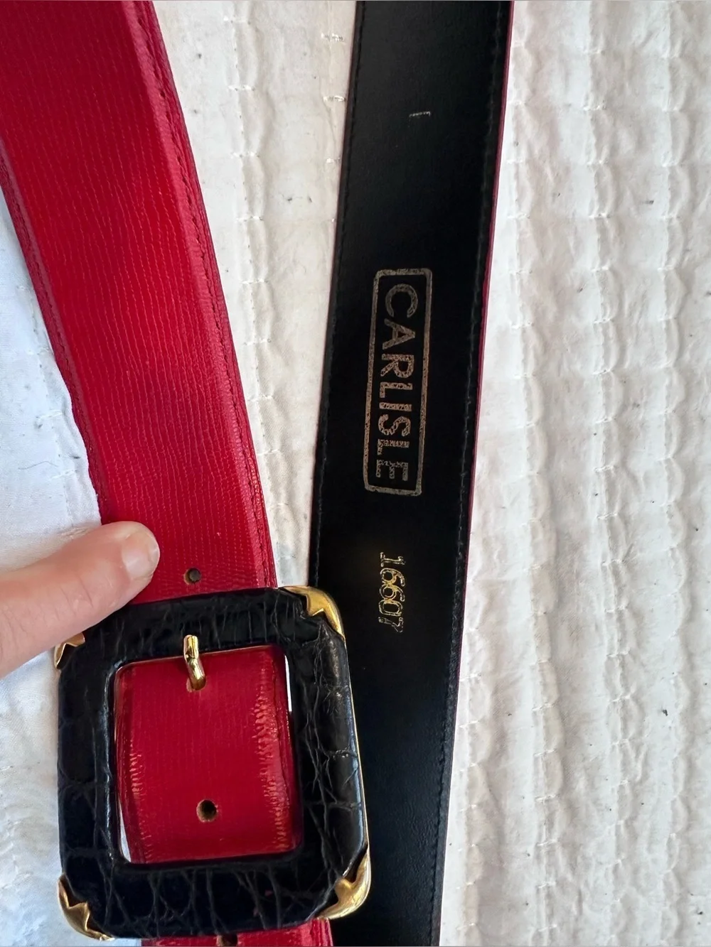 Vintage Carlisle Red with black buckle gold accent belt sz Small